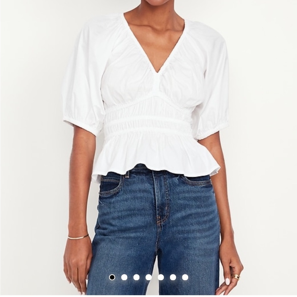 Old Navy White V-Neck Peplum Blouse